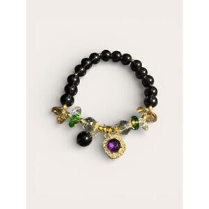 Beaded Stretch Bracelet with Multicolor Crystal Charms
